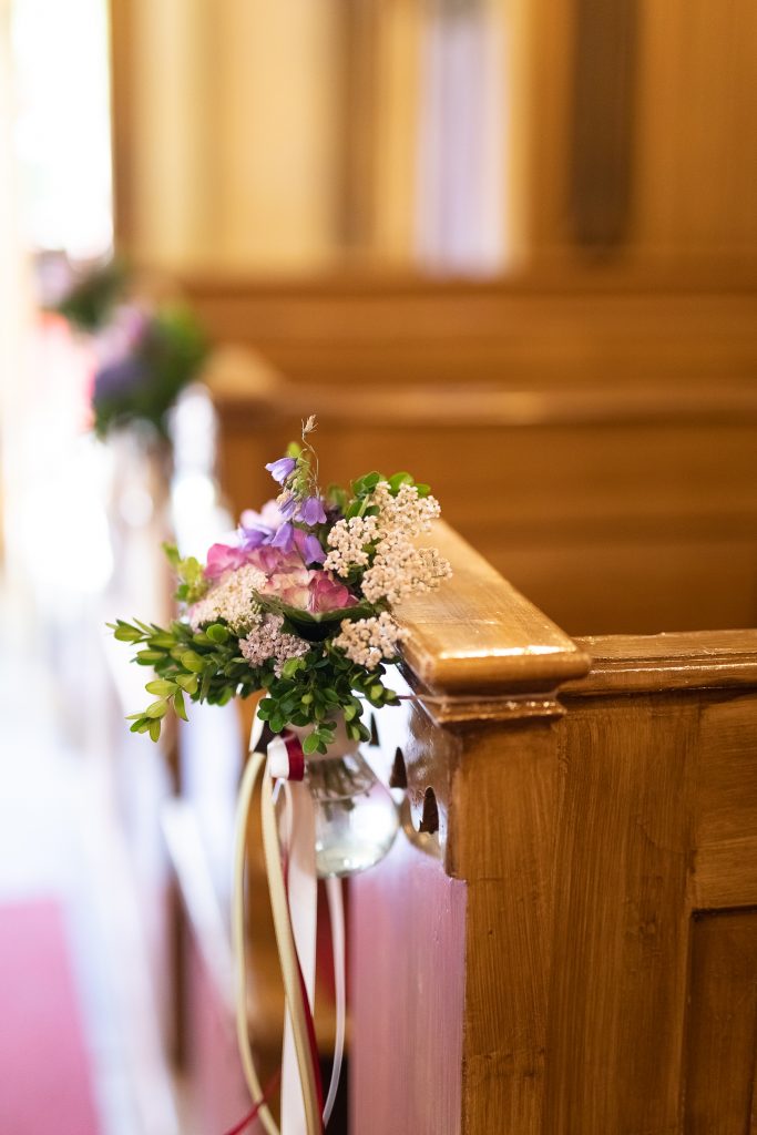 Floral arrangement in church